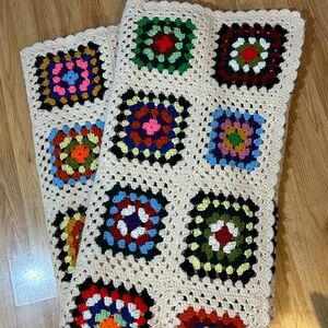 Crochet Granny Square Cottage Core Multicolor Handmade Blanket Throw